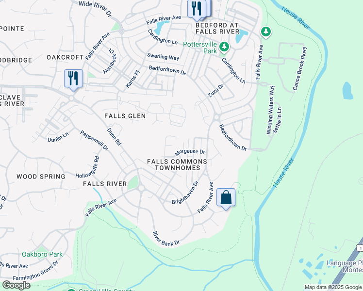 map of restaurants, bars, coffee shops, grocery stores, and more near 10817 Galand Court in Raleigh