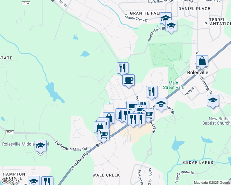 map of restaurants, bars, coffee shops, grocery stores, and more near 309 Morgan Brook Way in Raleigh