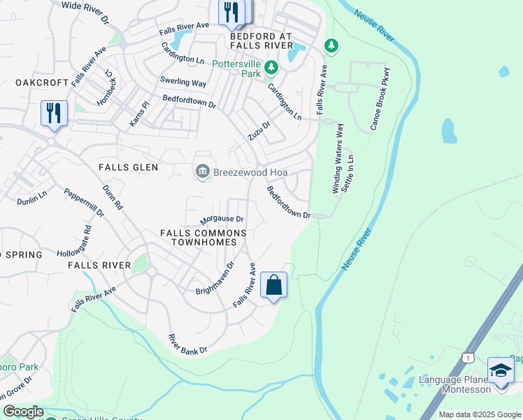 map of restaurants, bars, coffee shops, grocery stores, and more near 11217 Lofty Heights Place in Raleigh