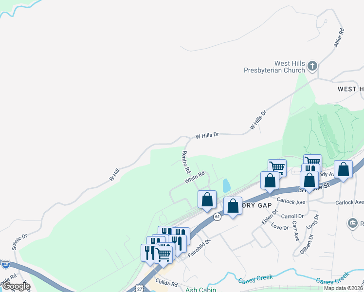 map of restaurants, bars, coffee shops, grocery stores, and more near 717 Renfro Road in Harriman