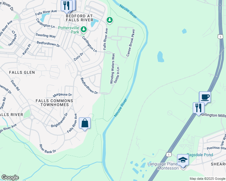 map of restaurants, bars, coffee shops, grocery stores, and more near 2928 Settle in Lane in Raleigh