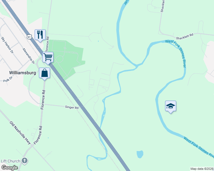 map of restaurants, bars, coffee shops, grocery stores, and more near 5002 Northwest Broad Street in Murfreesboro