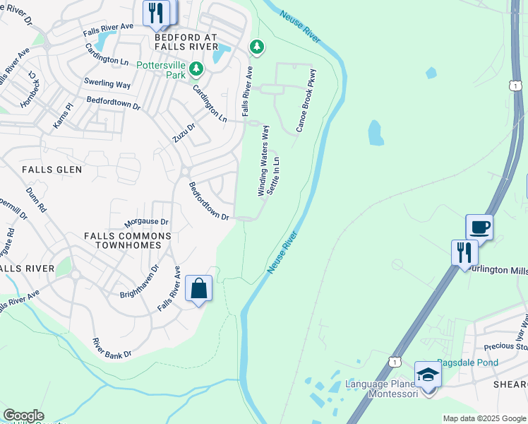map of restaurants, bars, coffee shops, grocery stores, and more near 2928 Settle in Lane in Raleigh