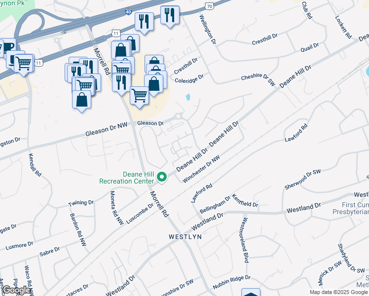 map of restaurants, bars, coffee shops, grocery stores, and more near 7300 Sir Walter Way in Knoxville