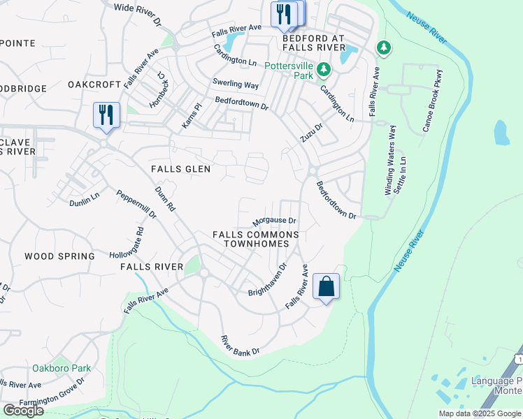 map of restaurants, bars, coffee shops, grocery stores, and more near 10821 Galand Court in Raleigh
