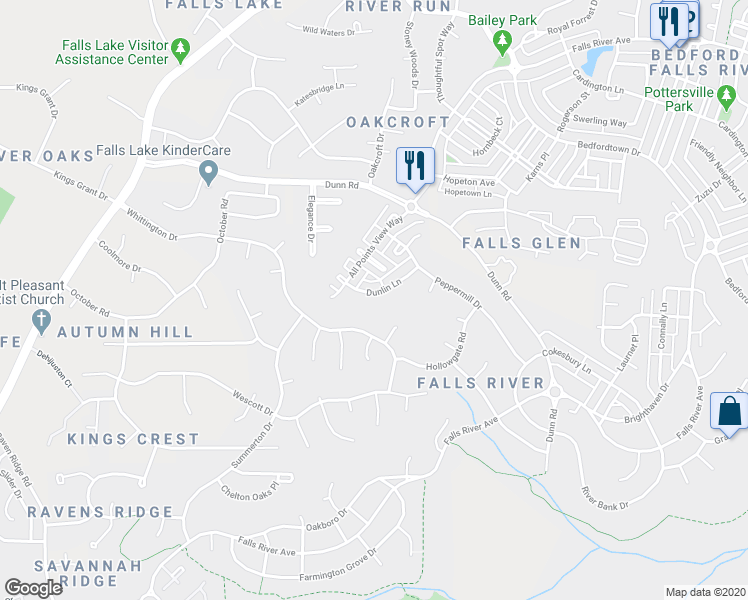 map of restaurants, bars, coffee shops, grocery stores, and more near 2249 Dunlin Lane in Raleigh