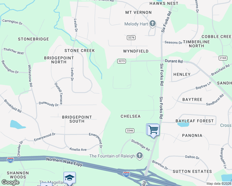 map of restaurants, bars, coffee shops, grocery stores, and more near 14236 Wyndfield Circle in Raleigh
