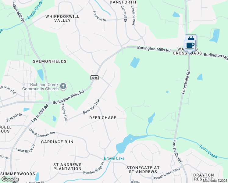 map of restaurants, bars, coffee shops, grocery stores, and more near 5104 Bambi Court in Wake Forest