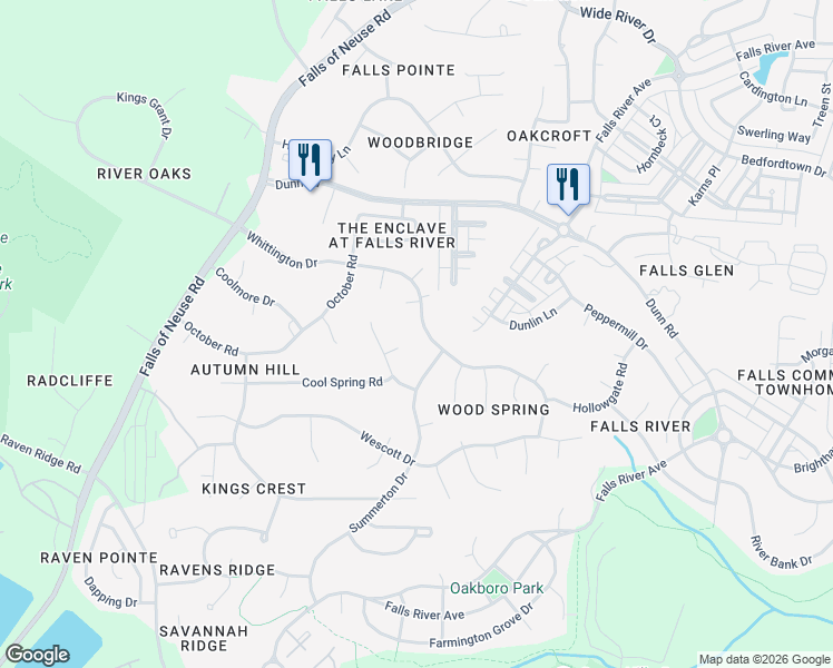 map of restaurants, bars, coffee shops, grocery stores, and more near 10808 Silver Birch Court in Raleigh