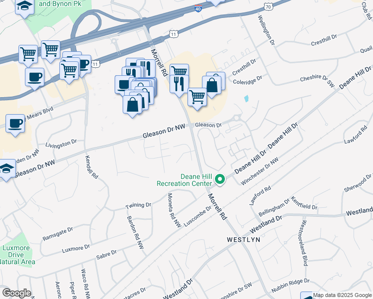 map of restaurants, bars, coffee shops, grocery stores, and more near 519 Morrell Road in Knoxville