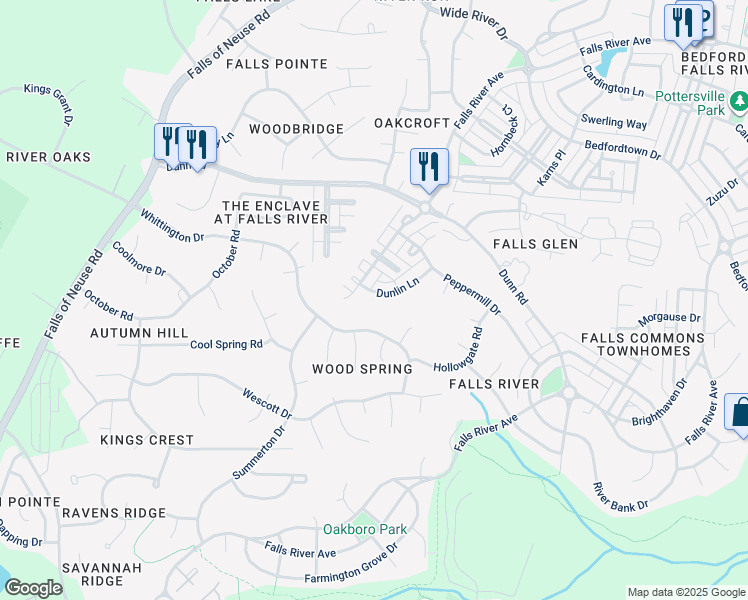 map of restaurants, bars, coffee shops, grocery stores, and more near 2261 Dunlin Lane in Raleigh