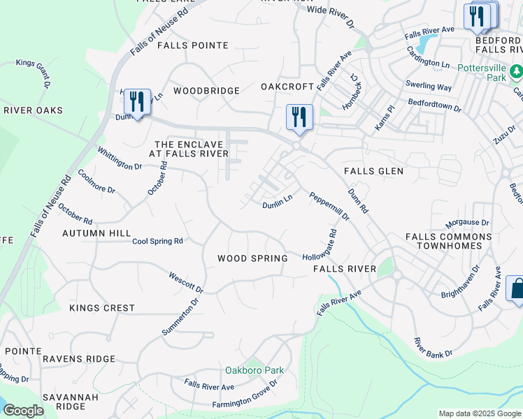map of restaurants, bars, coffee shops, grocery stores, and more near 2261 Dunlin Lane in Raleigh