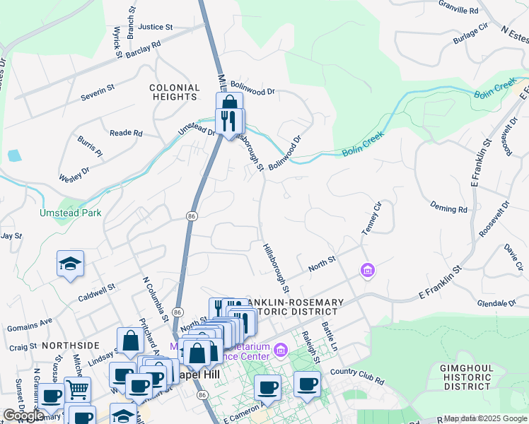 map of restaurants, bars, coffee shops, grocery stores, and more near 430 Hillsborough Street in Chapel Hill