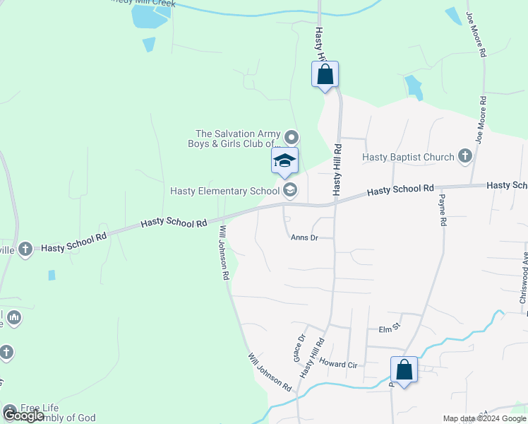 map of restaurants, bars, coffee shops, grocery stores, and more near 1 Roselynn Lane in Thomasville