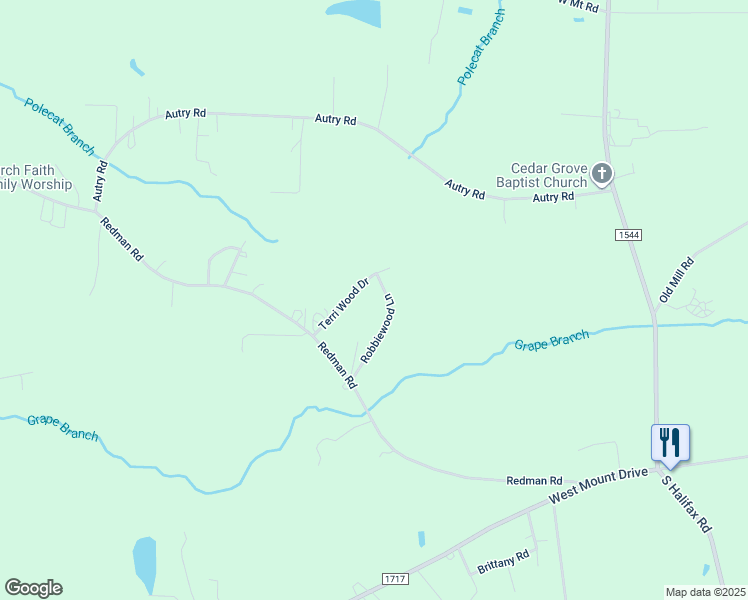 map of restaurants, bars, coffee shops, grocery stores, and more near 3117 Robbiewood Lane in Rocky Mount