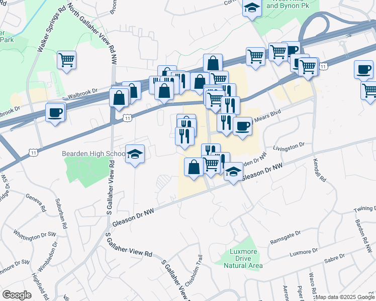 map of restaurants, bars, coffee shops, grocery stores, and more near 1645 Downtown West Boulevard in Knoxville
