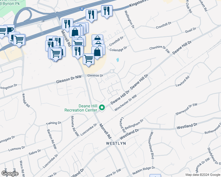 map of restaurants, bars, coffee shops, grocery stores, and more near 7324 Sir Walter Way in Knoxville