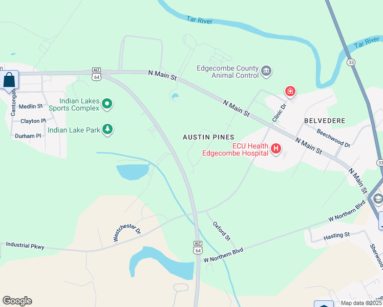 map of restaurants, bars, coffee shops, grocery stores, and more near 315 Kensington Drive in Tarboro