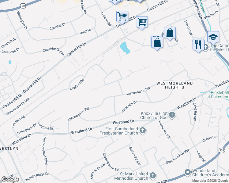map of restaurants, bars, coffee shops, grocery stores, and more near 6934 Old Kent Drive in Knoxville