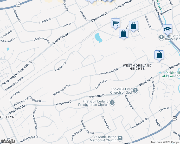 map of restaurants, bars, coffee shops, grocery stores, and more near 6934 Old Kent Drive in Knoxville