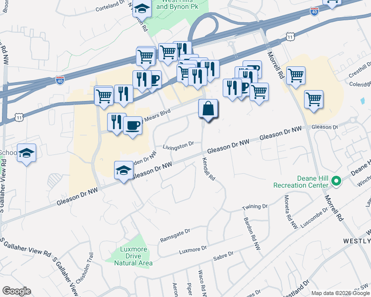 map of restaurants, bars, coffee shops, grocery stores, and more near 7913 Livingston Drive in Knoxville