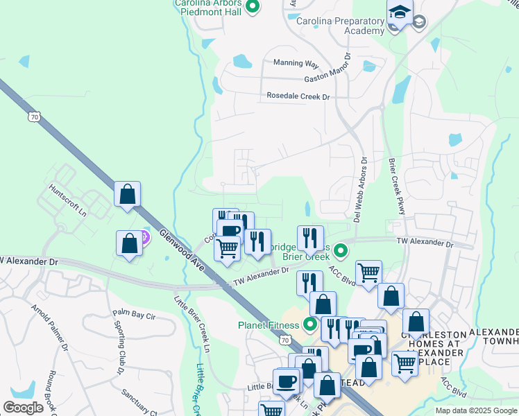 map of restaurants, bars, coffee shops, grocery stores, and more near 1002 Andrews Chapel Road in Durham