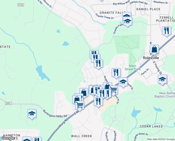 map of restaurants, bars, coffee shops, grocery stores, and more near 329 Morgan Brook Way in Rolesville