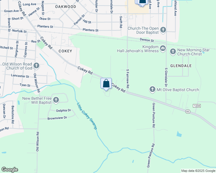 map of restaurants, bars, coffee shops, grocery stores, and more near 1728 Cokey Road in Rocky Mount