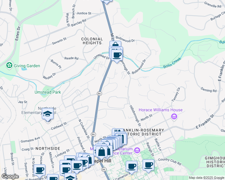 map of restaurants, bars, coffee shops, grocery stores, and more near 710 Martin Luther King Junior Boulevard in Chapel Hill