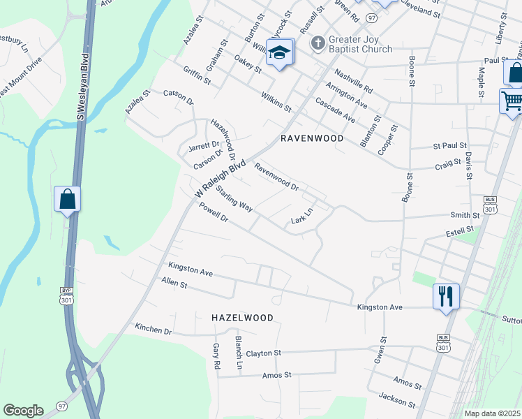 map of restaurants, bars, coffee shops, grocery stores, and more near 508 Canary Drive in Rocky Mount