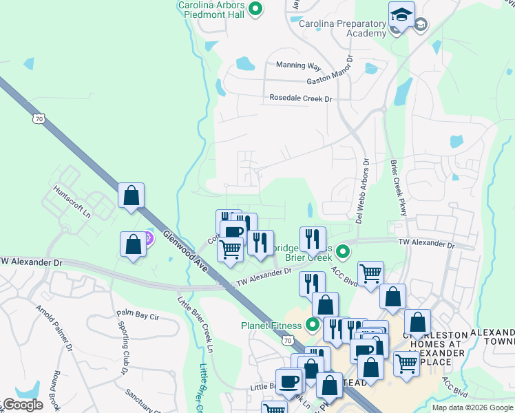 map of restaurants, bars, coffee shops, grocery stores, and more near in Durham