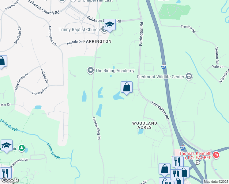 map of restaurants, bars, coffee shops, grocery stores, and more near 5312 Farrington Road in Chapel Hill