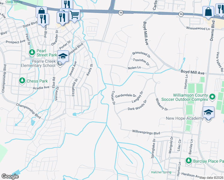 map of restaurants, bars, coffee shops, grocery stores, and more near 3133 Tristan Drive in Franklin