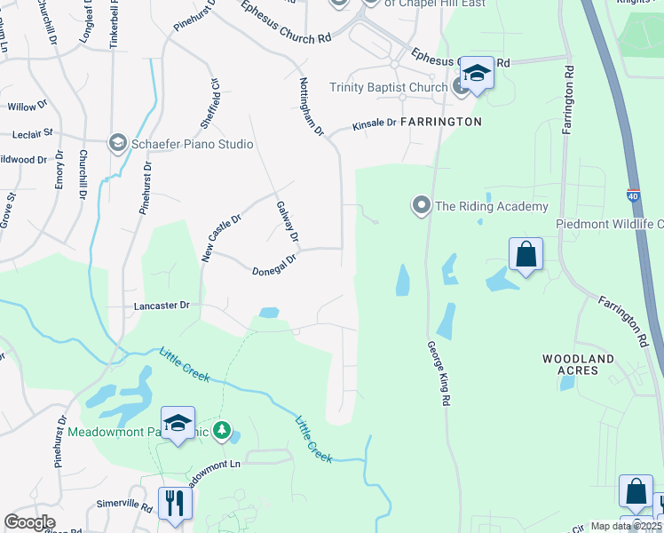 map of restaurants, bars, coffee shops, grocery stores, and more near 424 Nottingham Drive in Chapel Hill