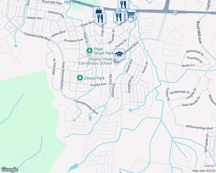 map of restaurants, bars, coffee shops, grocery stores, and more near 1347 Eliot Road in Franklin