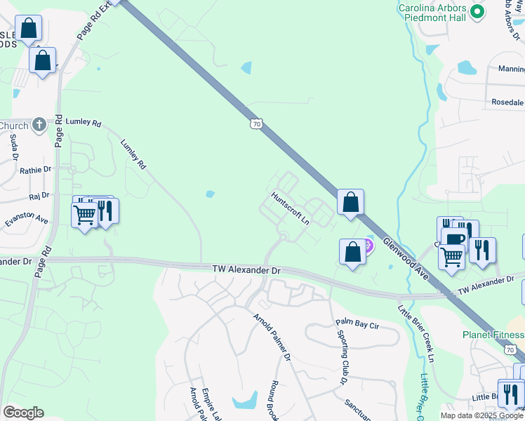 map of restaurants, bars, coffee shops, grocery stores, and more near 11231 Avocet Lane in Raleigh