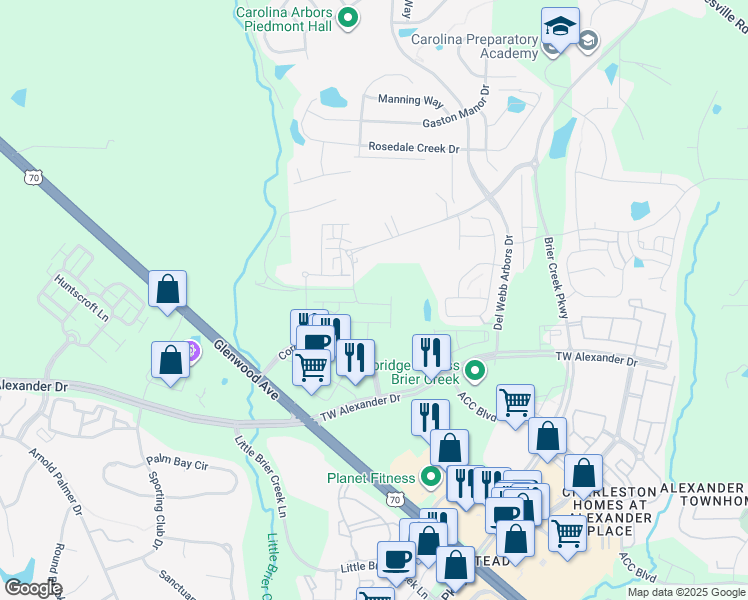 map of restaurants, bars, coffee shops, grocery stores, and more near 1033 Andrews Chapel Road in Durham