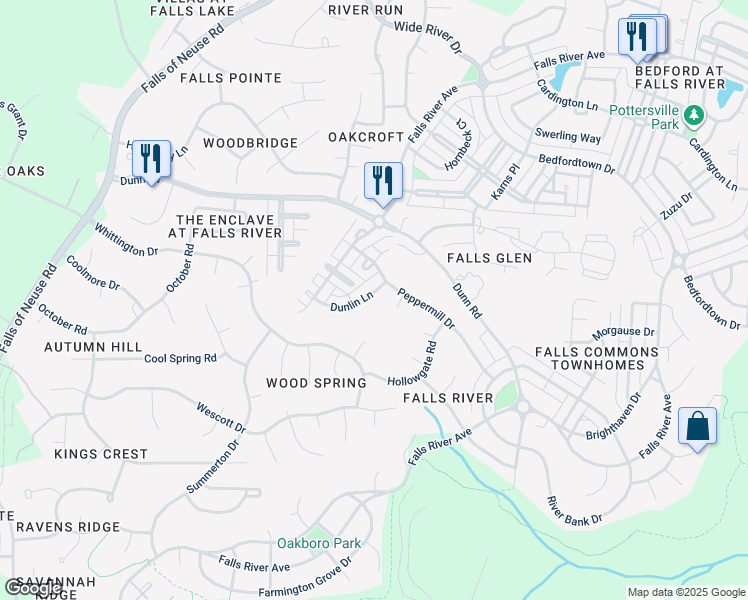 map of restaurants, bars, coffee shops, grocery stores, and more near 2213 Dunlin Lane in Raleigh