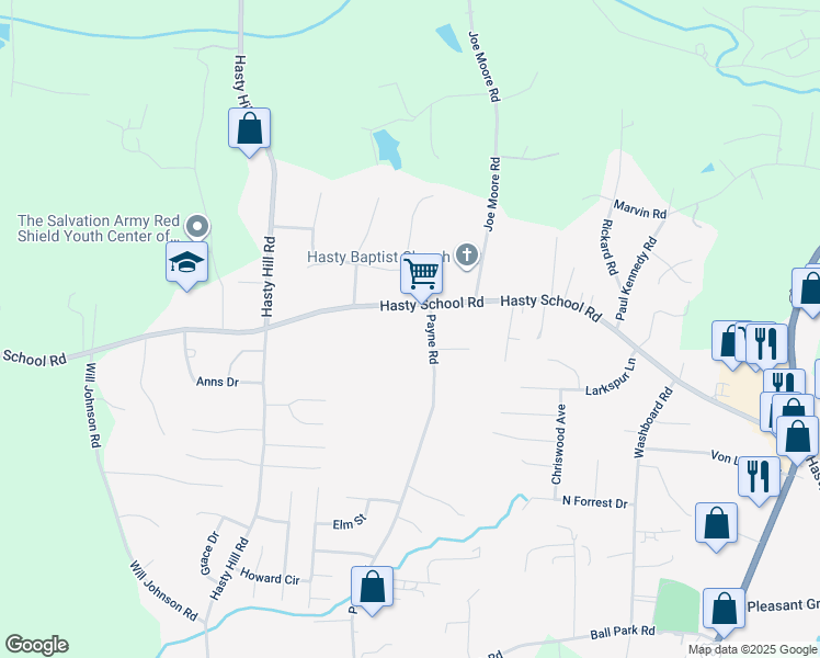 map of restaurants, bars, coffee shops, grocery stores, and more near 167 Payne Road in Thomasville