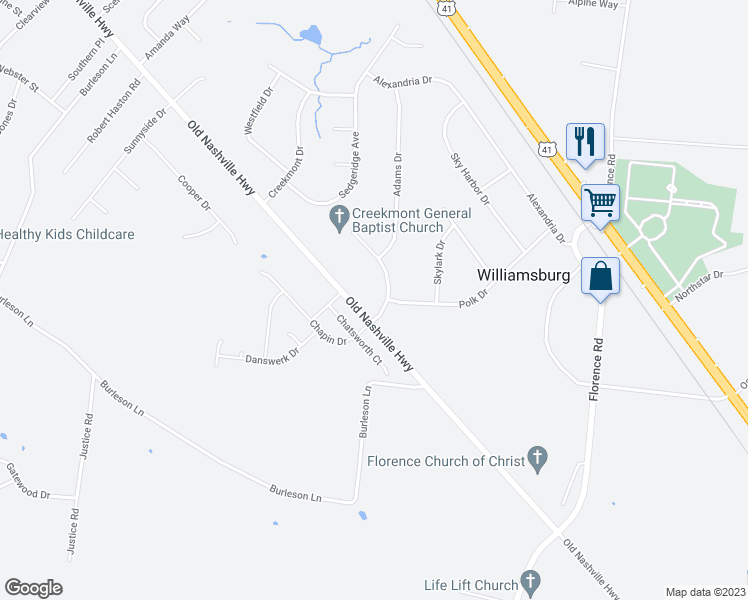 map of restaurants, bars, coffee shops, grocery stores, and more near 5829 Washington Boulevard in Murfreesboro
