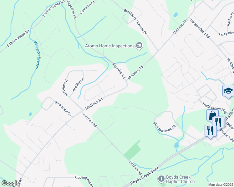 map of restaurants, bars, coffee shops, grocery stores, and more near 2129 McCleary Road in Sevierville