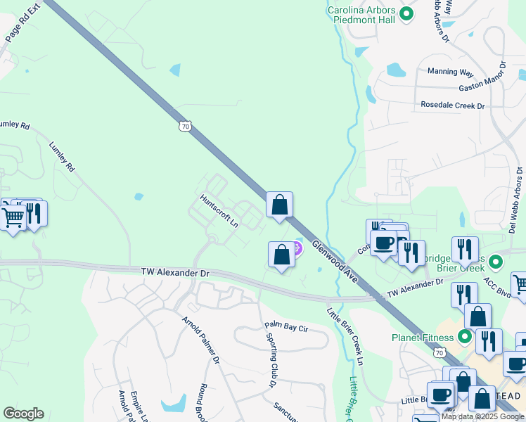 map of restaurants, bars, coffee shops, grocery stores, and more near 11331 Involute Place in Raleigh