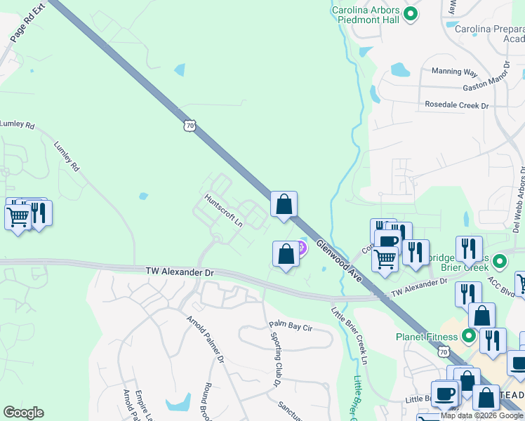 map of restaurants, bars, coffee shops, grocery stores, and more near 11331 Involute Place in Raleigh