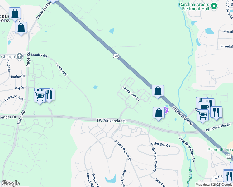 map of restaurants, bars, coffee shops, grocery stores, and more near 11231 Avocet Lane in Raleigh