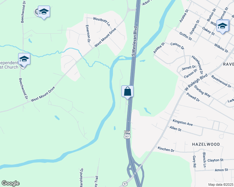 map of restaurants, bars, coffee shops, grocery stores, and more near 15 Overlook Drive in Rocky Mount