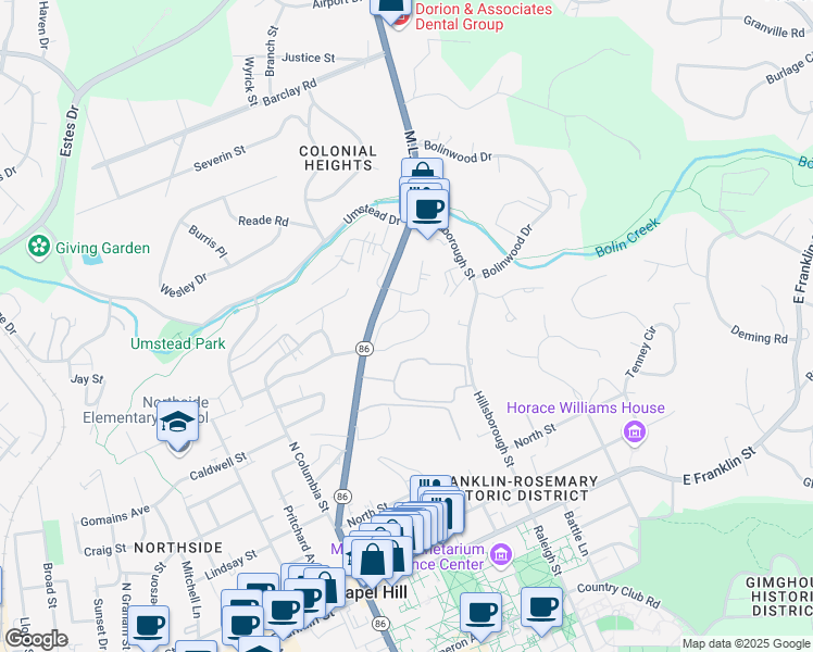 map of restaurants, bars, coffee shops, grocery stores, and more near 708 Martin Luther King Junior Boulevard in Chapel Hill