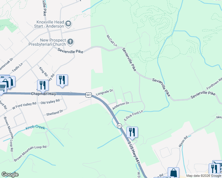 map of restaurants, bars, coffee shops, grocery stores, and more near 6534 Rockwell Road in Knoxville
