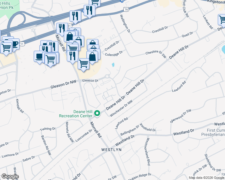 map of restaurants, bars, coffee shops, grocery stores, and more near 7300 Sir Walter Way in Knoxville