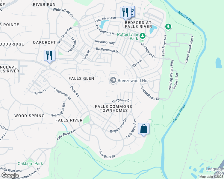 map of restaurants, bars, coffee shops, grocery stores, and more near 10965 Pendragon Place in Raleigh