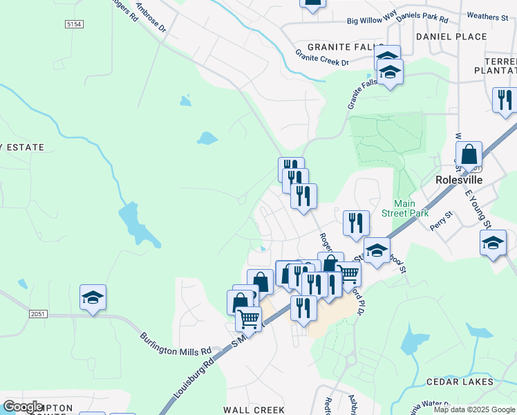 map of restaurants, bars, coffee shops, grocery stores, and more near 200 Grand Rock Way in Rolesville